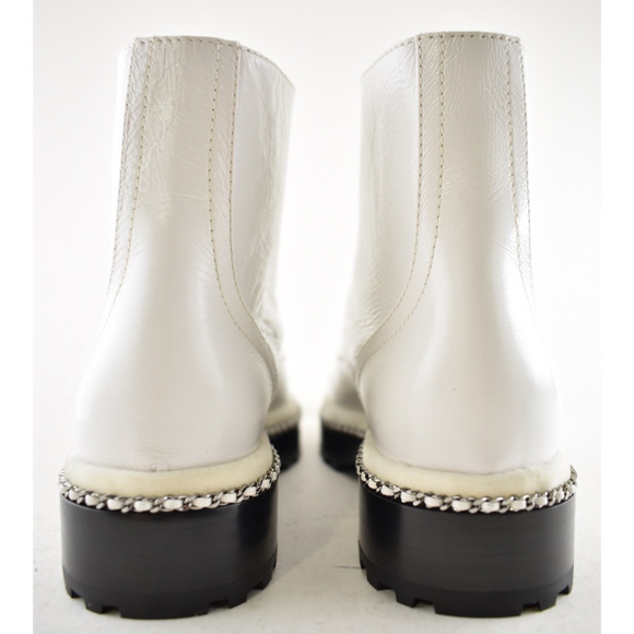 Chanel 18K White Pearl CC Chain Around Combat Lace Up Tie Ankle Short Boots 37 - Picture 14 of 15
